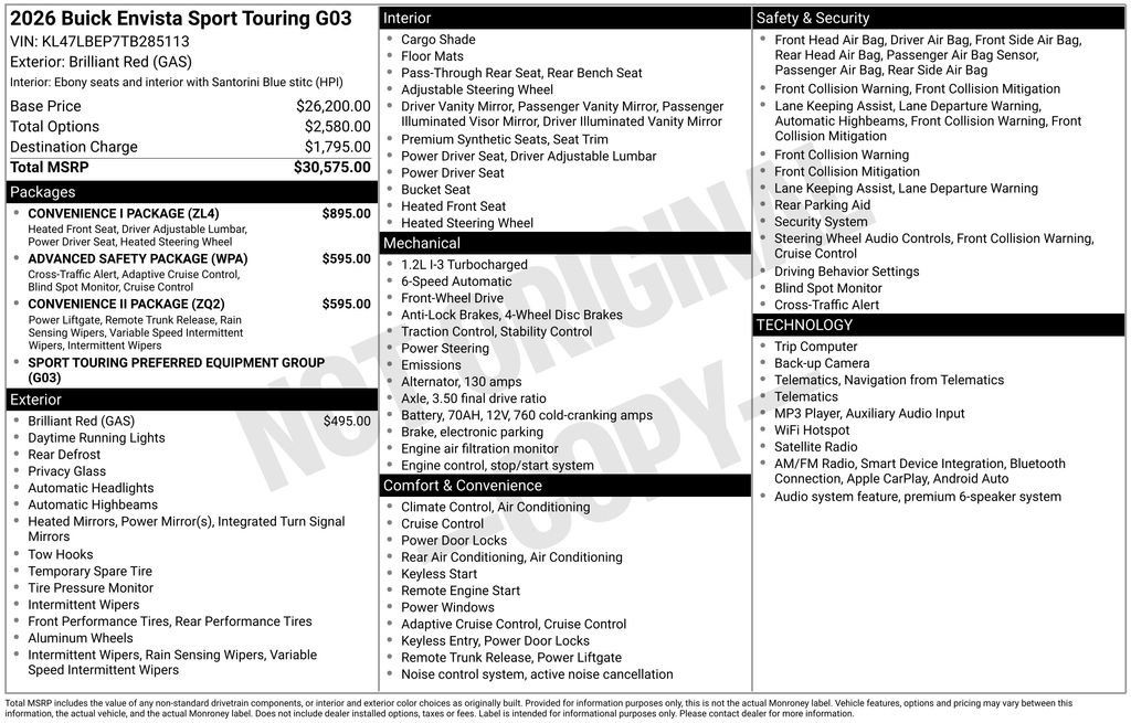 New 2026 Buick Envista Sport Touring w/ Convenience I Package FWD image 16