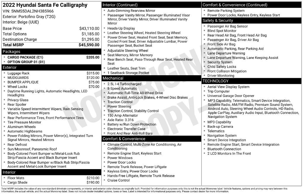 Used 2022 Hyundai Santa Fe Calligraphy w/ Cargo Package AWD/4WD image 2
