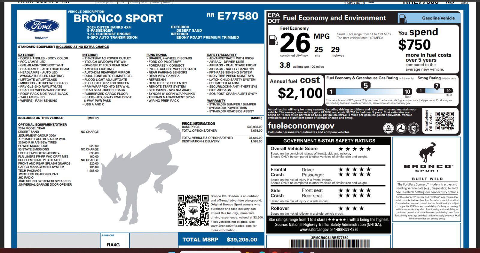 Used 2024 Ford Bronco Sport Outer Banks w/ Tech Package AWD/4WD image 5