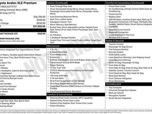 Used 2018 Toyota Avalon XLE Premium w/ Carpet Mat Package image 4