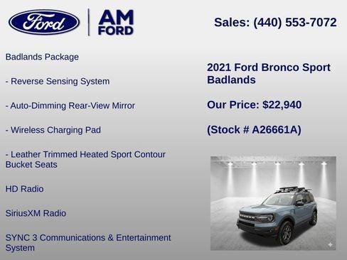 Used 2021 Ford Bronco Sport Badlands w/ Badlands Package AWD/4WD image 12