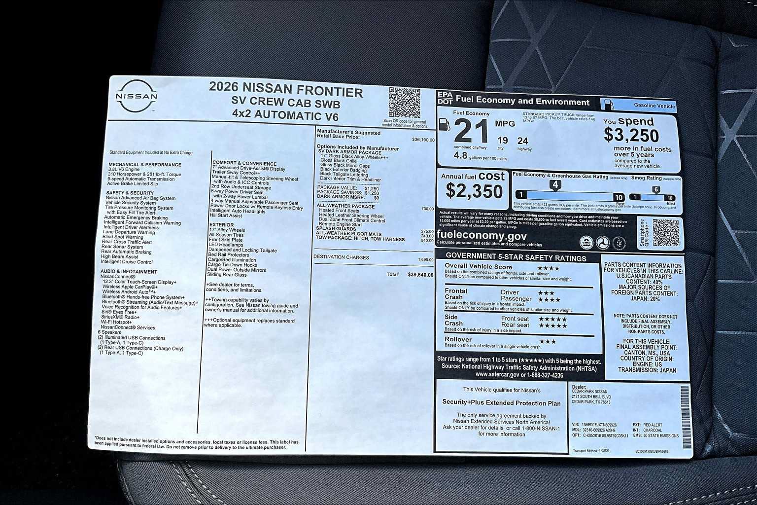 Used 2026 Nissan Frontier SV w/ All-Weather Content Package RWD image 21