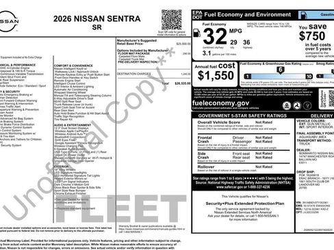 Used 2026 Nissan Sentra SR w/ Floor Mat Package FWD image 9