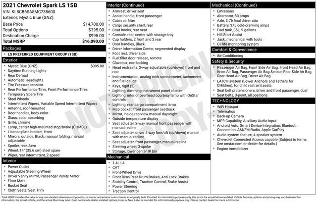 Used 2021 Chevrolet Spark LS FWD image 2