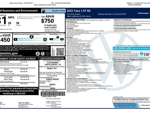 Used 2023 Volkswagen Taos SE w/ Panoramic Sunroof Package FWD image 3