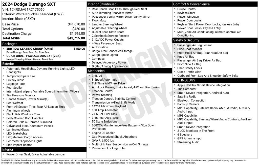 Used 2024 Dodge Durango SXT w/ 3rd Row Seating Group AWD/4WD image 2