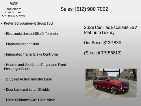 New 2026 Cadillac Escalade ESV Platinum Luxury w/ LPO, Floor Liner Package AWD/4WD image 12