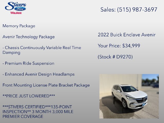 Used 2022 Buick Enclave Avenir w/ Avenir Technology Package FWD image 8