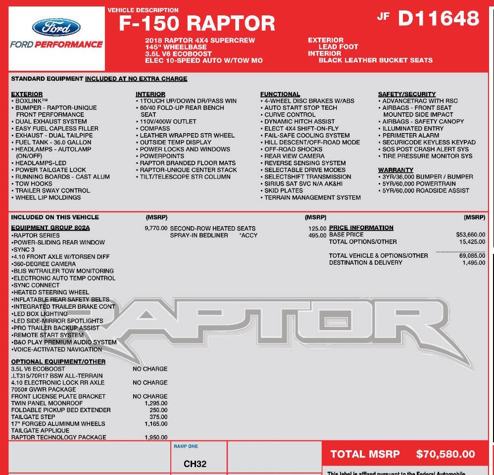 Used 2018 Ford F150 Raptor w/ Equipment Group 802A Luxury AWD/4WD image 17