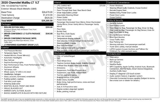 Used 2020 Chevrolet Malibu LT w/ Redline Edition FWD image 4