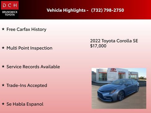 Used 2022 Toyota Corolla SE w/ Carpet Mat Package (TMS) image 4