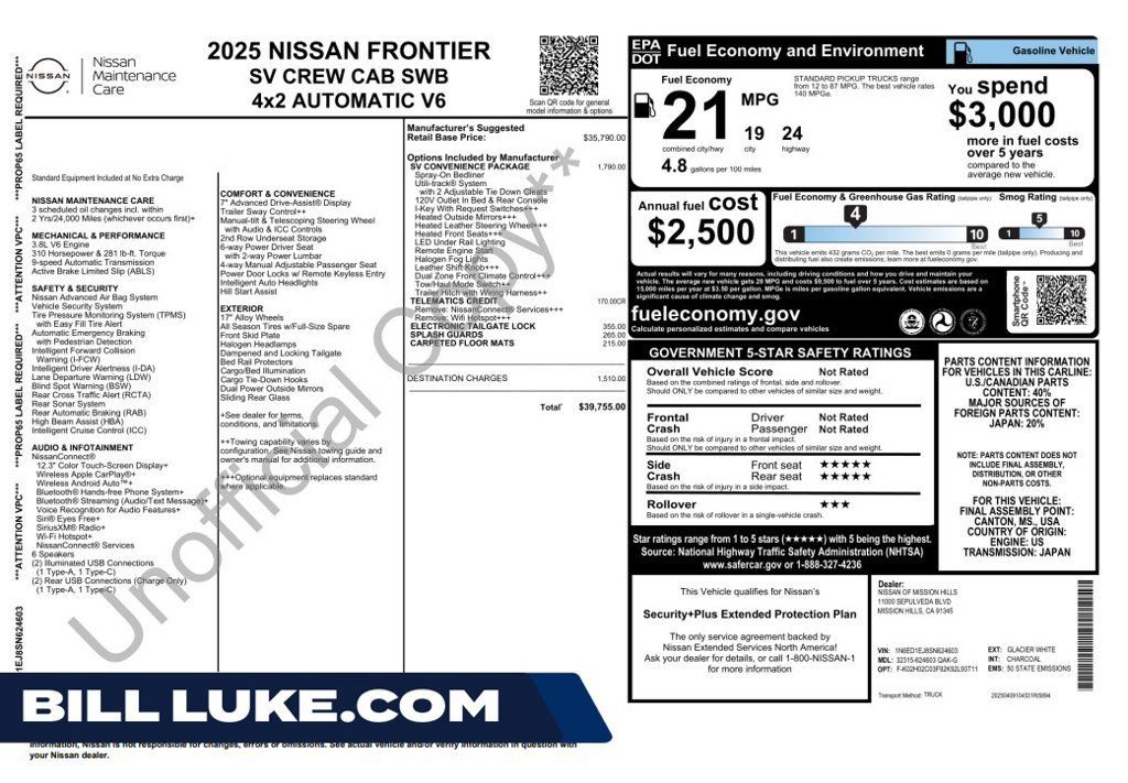 Used 2025 Nissan Frontier SV w/ SV Convenience Package RWD image 1