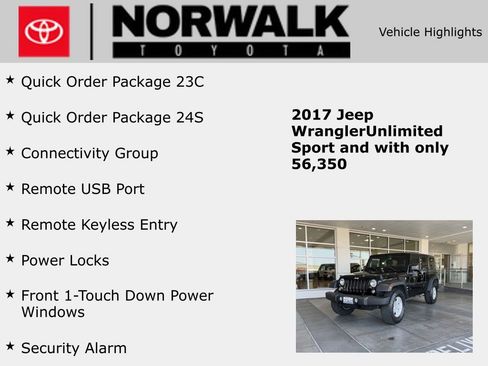 Used 2017 Jeep Wrangler Unlimited Sport w/ Quick Order Package 24S AWD/4WD image 10