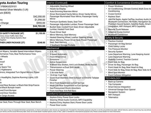 Used 2019 Toyota Avalon Touring w/ Advanced Safety Package FWD image 3