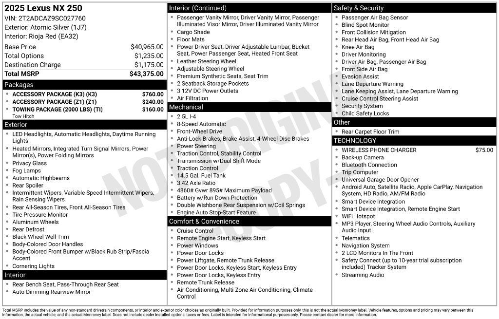 Used 2025 Lexus NX 250 FWD w/ Accessory Package (K3) image 24