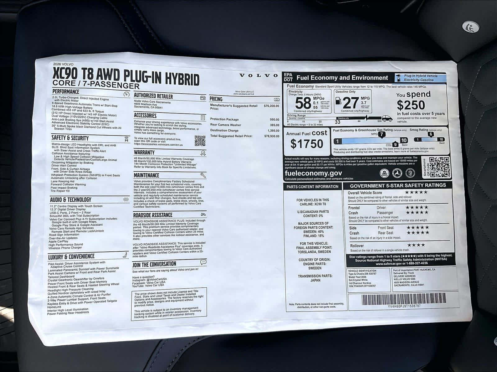 New 2026 Volvo XC90 T8 Core w/ Protection Package Premier AWD/4WD image 37