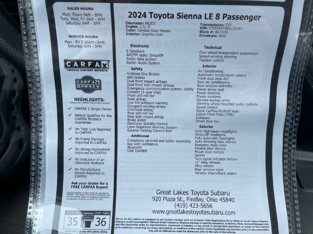 Used 2024 Toyota Sienna LE AWD/4WD image 27