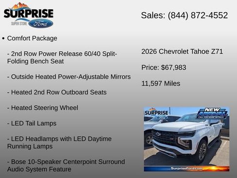 Used 2026 Chevrolet Tahoe Z71 w/ Z71 Off-Road Package AWD/4WD image 21