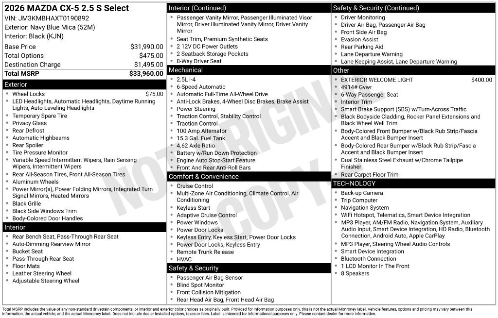 New 2026 MAZDA CX-5 Select AWD/4WD image 7