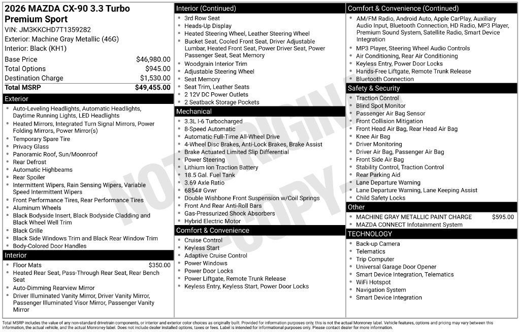 Certified 2026 MAZDA CX-90 3.3 Turbo w/ Premium Sport Pkg AWD/4WD image 7