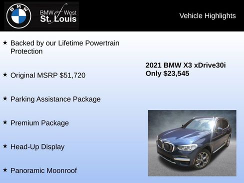 Used 2021 BMW X3 xDrive30i w/ Premium Package image 8