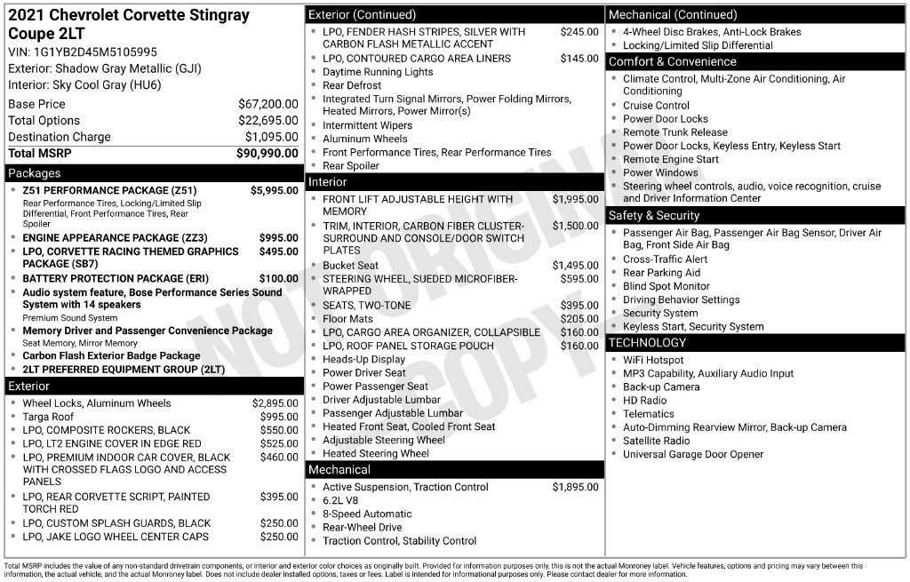 Used 2021 Chevrolet Corvette Stingray Preferred Cpe w/ Z51 Performance Package RWD image 22