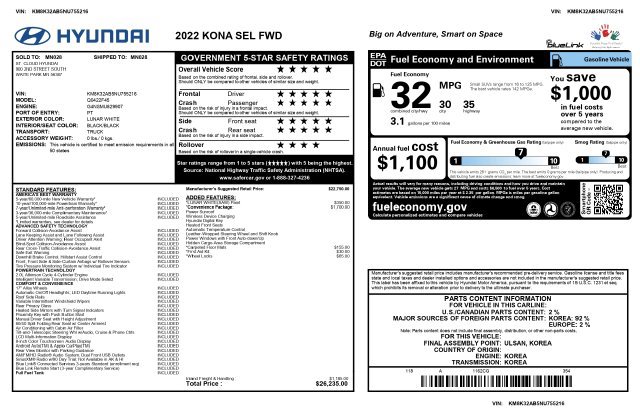 Used 2022 Hyundai Kona SEL w/ Convenience Package FWD image 2