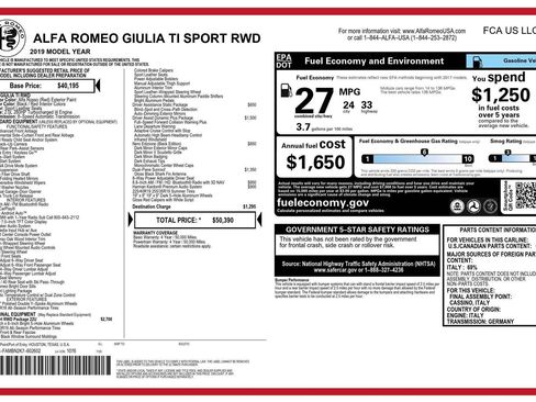 Used 2019 Alfa Romeo Giulia Ti Sport w/ Quick Order Package 22U Sport RWD image 18
