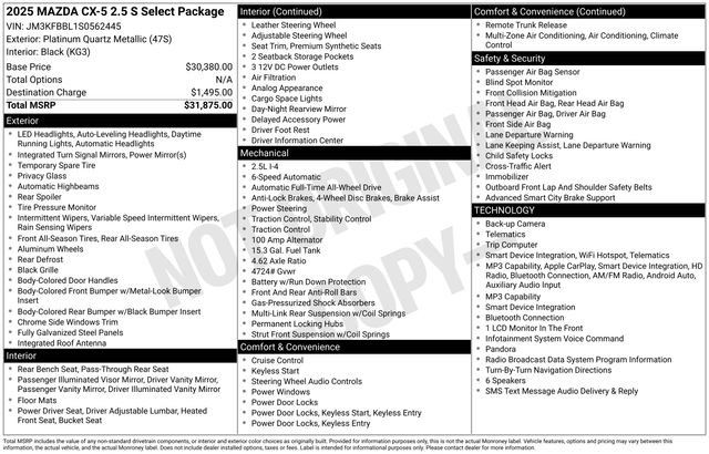 Used 2025 MAZDA CX-5 AWD 2.5 S w/ Select Package image 3