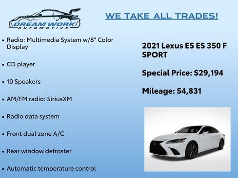 Used 2021 Lexus ES 350 F Sport w/ Protection Package (P3) image 2
