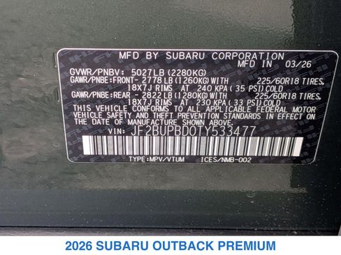New 2026 Subaru Outback Premium AWD/4WD image 32
