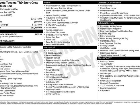 Used 2022 Toyota Tacoma TRD Sport w/ Technology Package RWD image 37