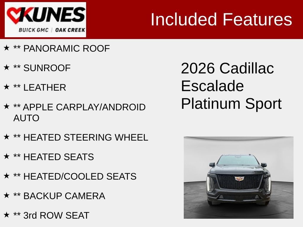 Used 2026 Cadillac Escalade Platinum Sport w/ LPO, Floor Liner Package AWD/4WD image 2