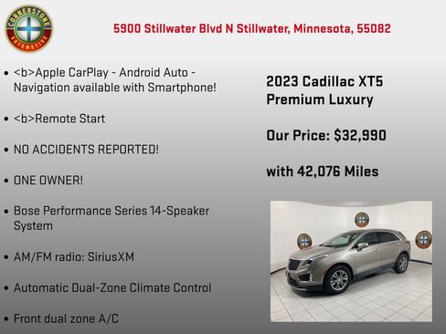 Used 2023 Cadillac XT5 Premium Luxury w/ LPO, Floor Liner Package AWD/4WD image 15