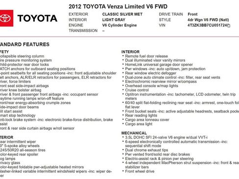 Used 2012 Toyota Venza Limited image 18