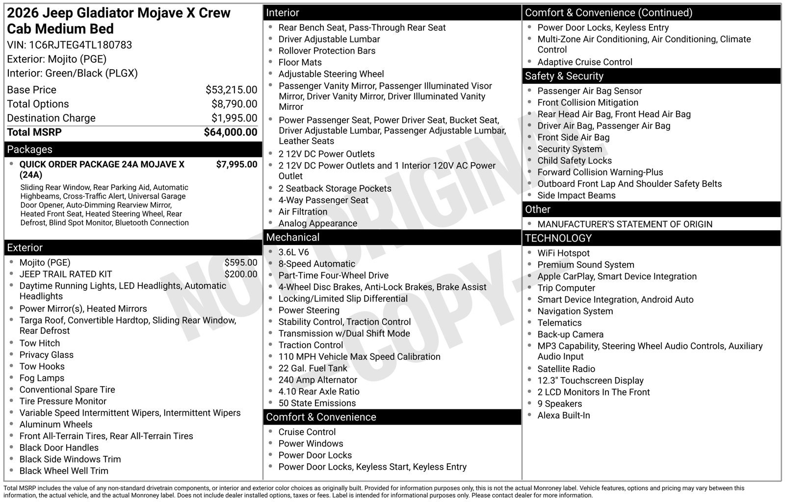 New 2026 Jeep Gladiator Mojave AWD/4WD image 28