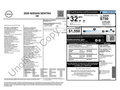 Used 2026 Nissan Sentra SR w/ Floor Mat Package FWD image 7