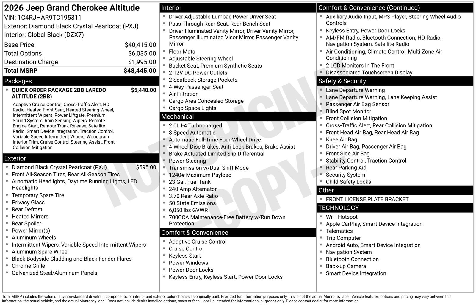 New 2026 Jeep Grand Cherokee Altitude AWD/4WD image 30