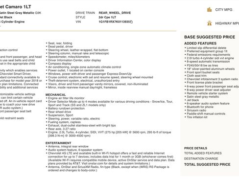 Used 2019 Chevrolet Camaro LT image 2