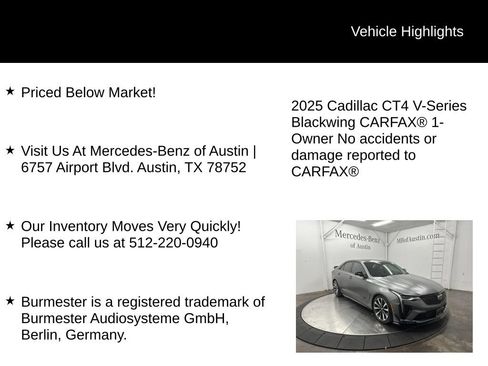 Used 2025 Cadillac CT4 V Blackwing w/ Petit Pataud Special Edition RWD image 6
