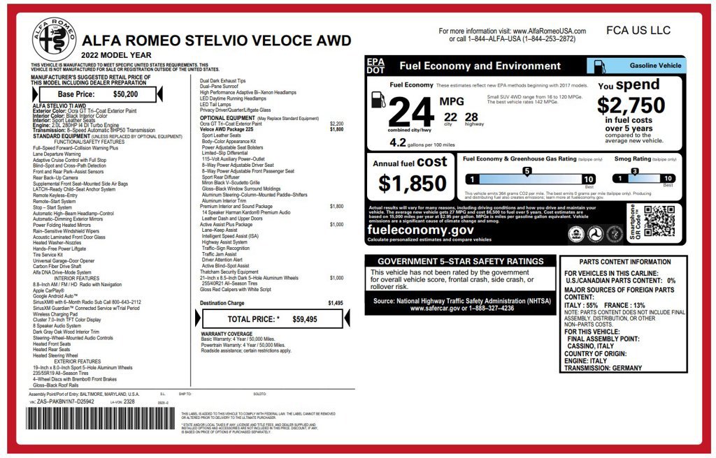 Used 2022 Alfa Romeo Stelvio Veloce AWD/4WD image 3