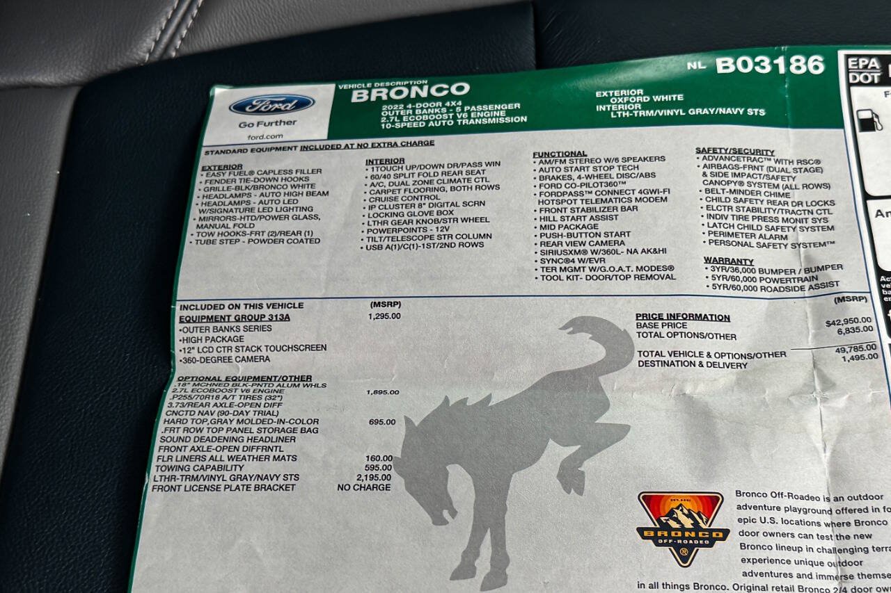 Used 2022 Ford Bronco Outer Banks AWD/4WD image 21