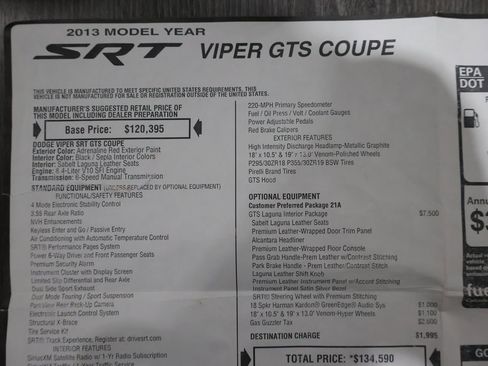 Used 2013 SRT Viper GTS w/ GTS Laguna Interior Pkg image 73