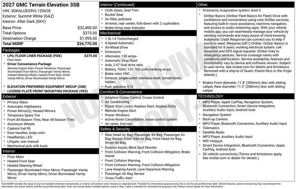 New 2027 GMC Terrain Elevation w/ LPO, Floor Liner Package AWD/4WD image 4