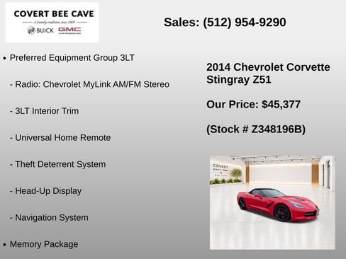Used 2014 Chevrolet Corvette Stingray Convertible w/ 3LT Preferred Equipment Group RWD image 13