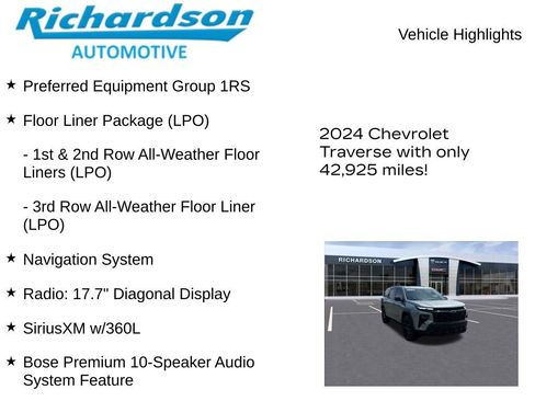 Used 2024 Chevrolet Traverse RS w/ LPO, Floor Liner Package FWD image 10