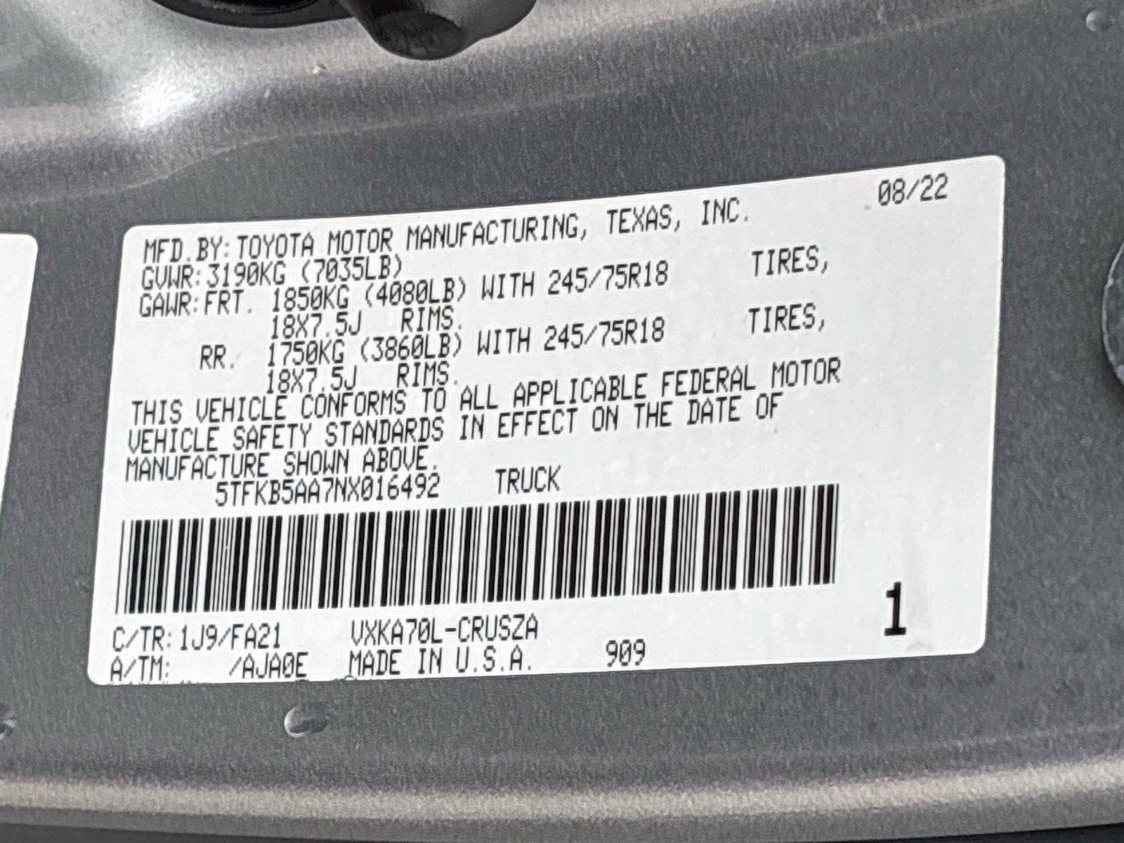 Used 2022 Toyota Tundra SR w/ SR Tow Package RWD image 29