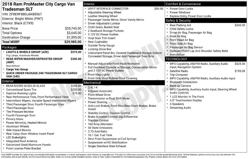 Used 2018 RAM ProMaster City Tradesman SLT w/ Lights & Wheels Group FWD image 14