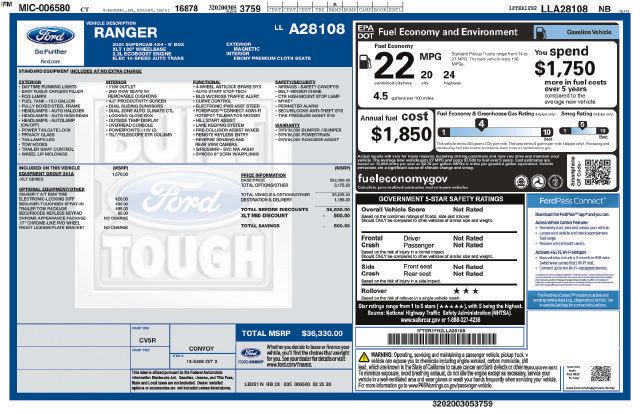 Used 2020 Ford Ranger XLT w/ Equipment Group 301A Mid AWD/4WD image 3