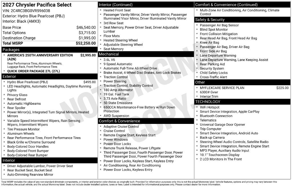 New 2027 Chrysler Pacifica Select AWD/4WD image 31